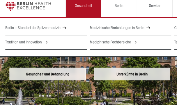 Screenshot der Internet-Seite: Menüpunkt Gesundheit 