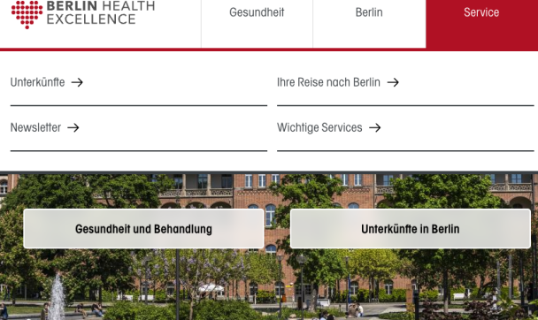 Screenshot der Internet-Seite: Menüpunkt Service 