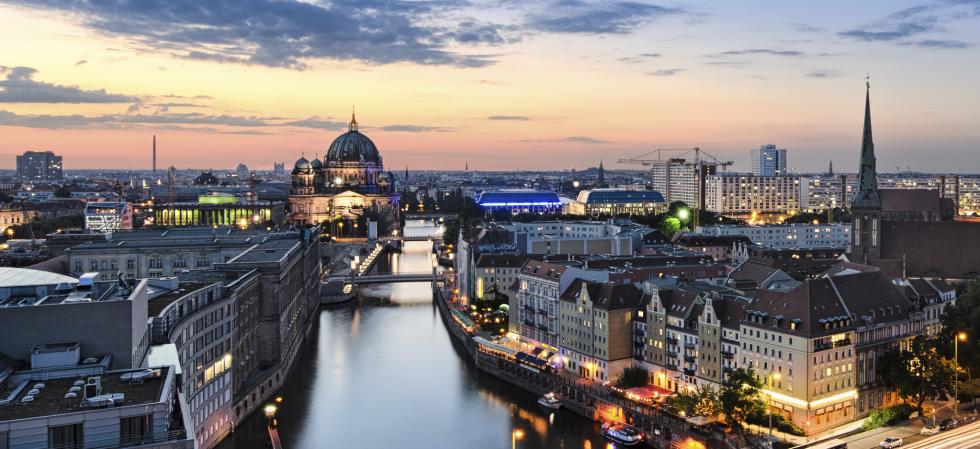 The Spree river downtown in the twilight