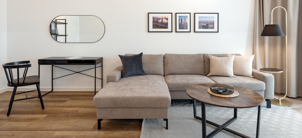 Hochwertiges Wohnzimmer in den Apartments am Brandenburger Tor in Berlin