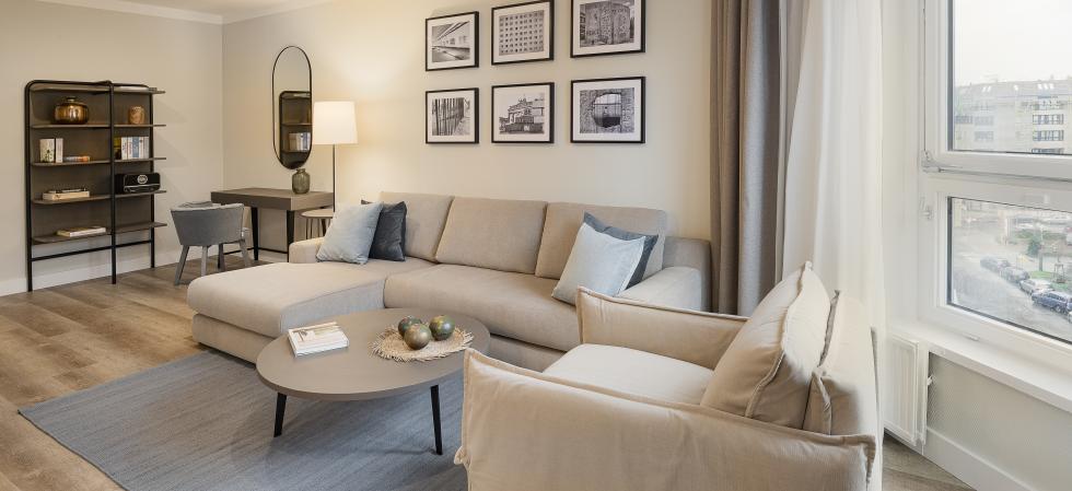 Wohnzimmer in den Apartments am Brandenburger Tor in Berlin